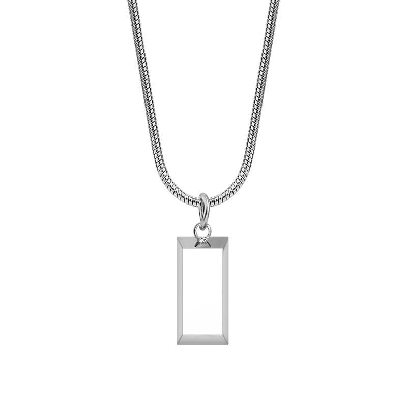 Silver Steel Brick Charm Necklace