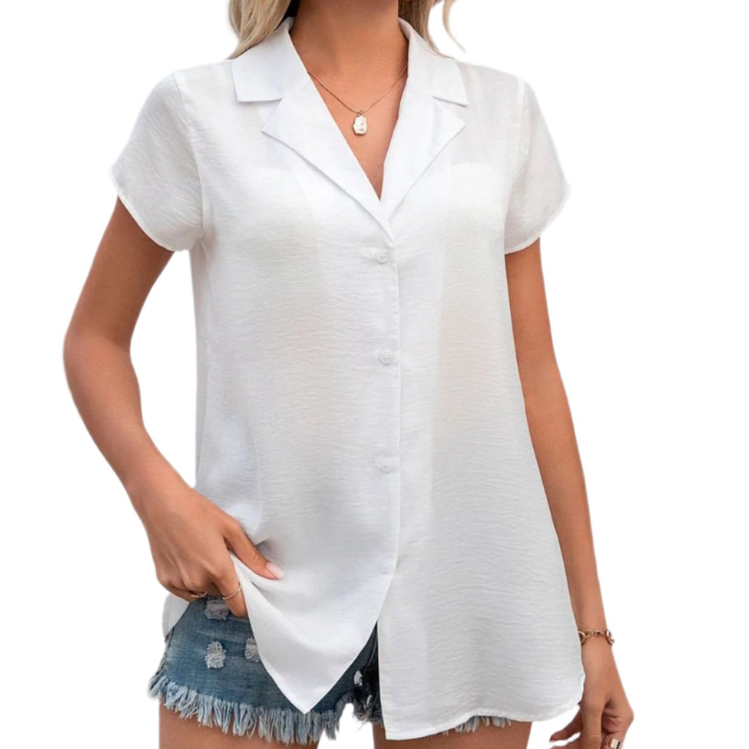 Button Up Collared Neck Short Sleeve Shirt