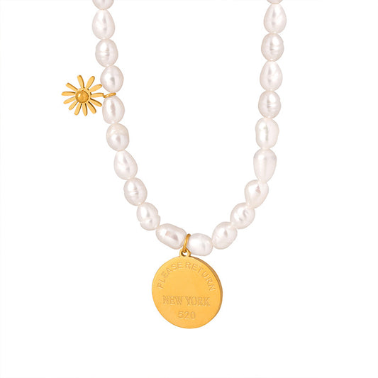 Fresh Water Pearl Necklace with Gold Steel Charms