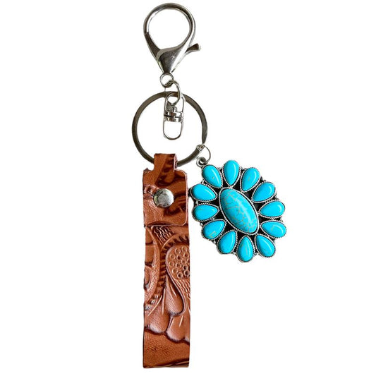 Turquoise Genuine Leather Keychain