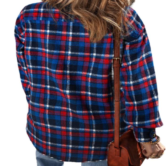 Pocketed Plaid Collared Neck Shacket