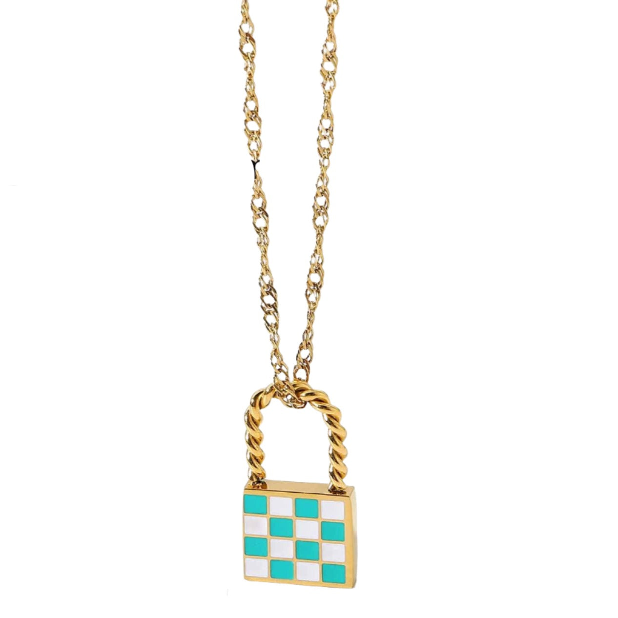 Gold Checkered Charm Necklace