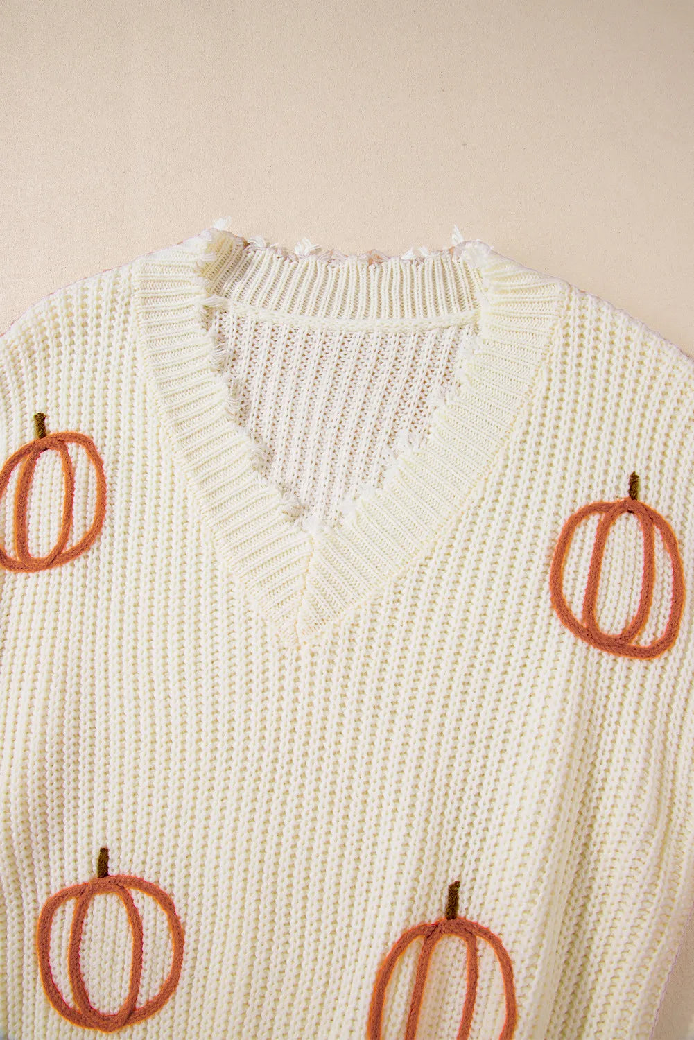 Raw Hem Pumpkin V-Neck Sweater