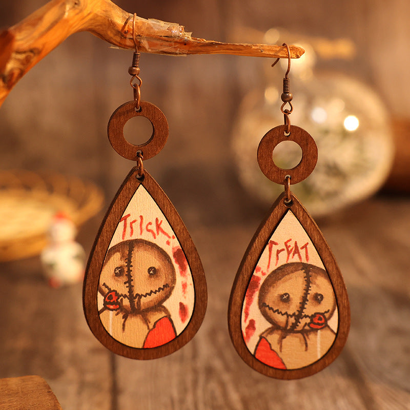 Wooden Halloween Earrings