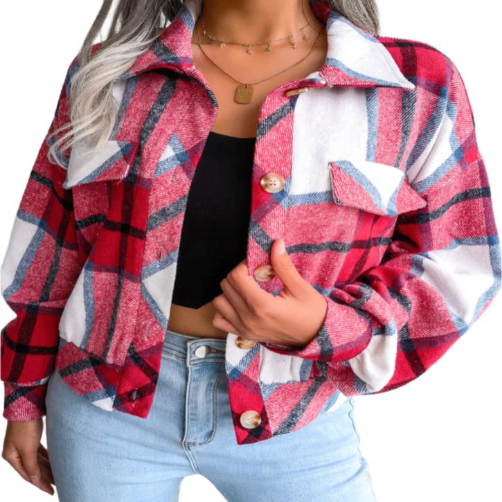 Plaid Collared Neck Jacket