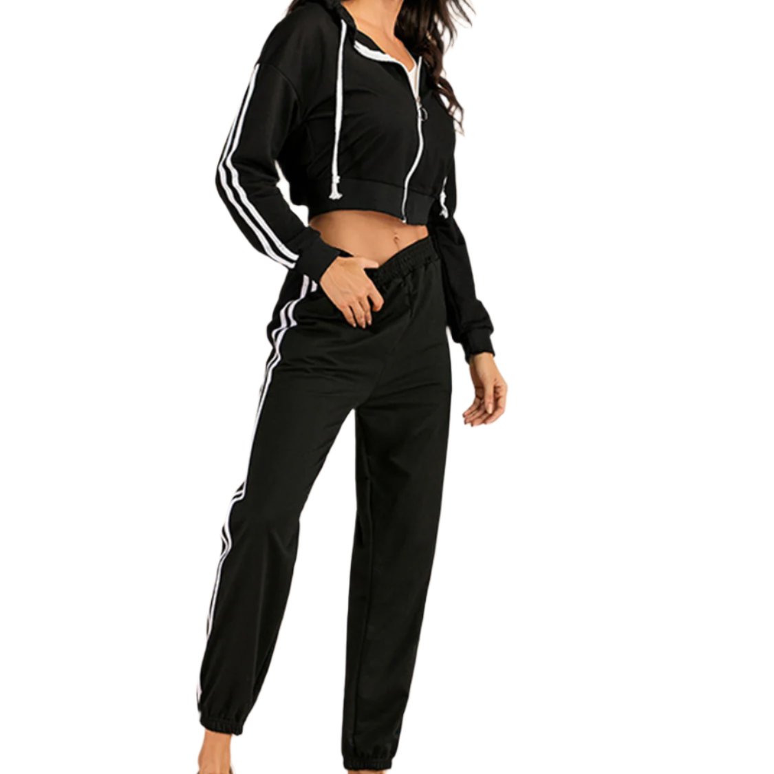 Drawstring Zip Up Hooded Top & Pants Set