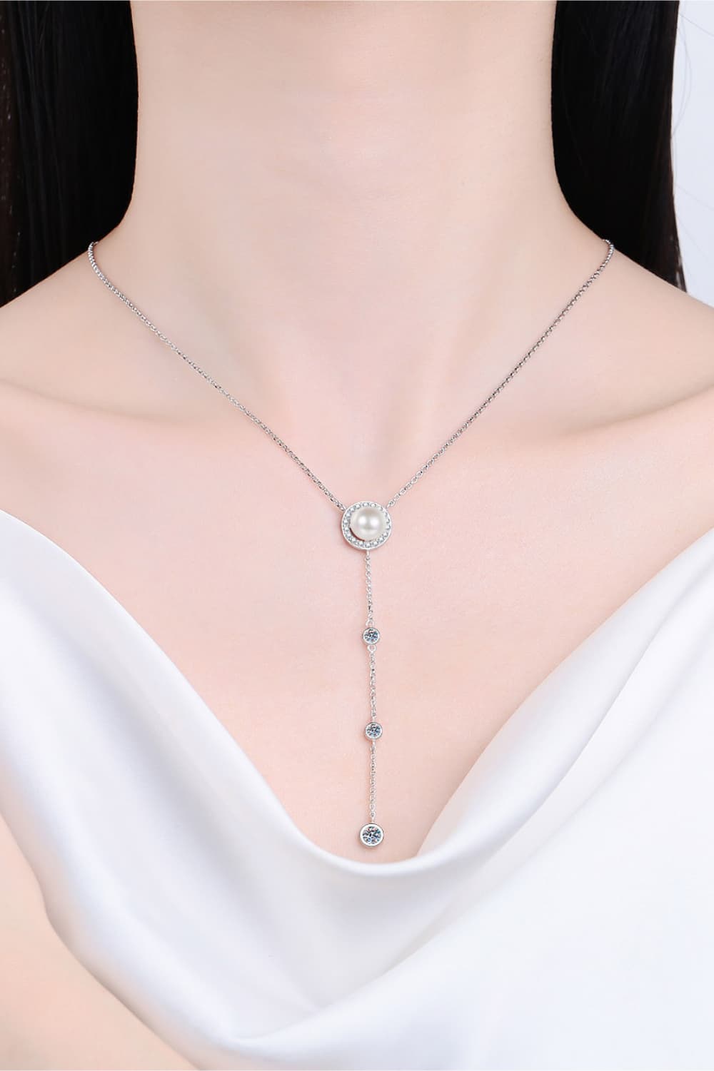 Luminous Elegance Y-Drop Pearl Moissanite Necklace