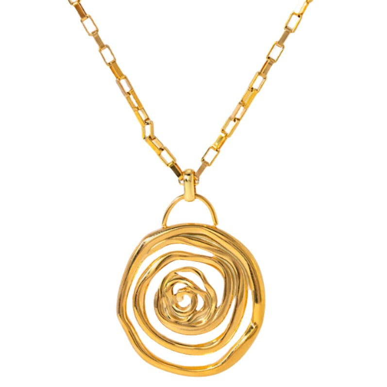 Gold Steel Spiral Charm Necklace