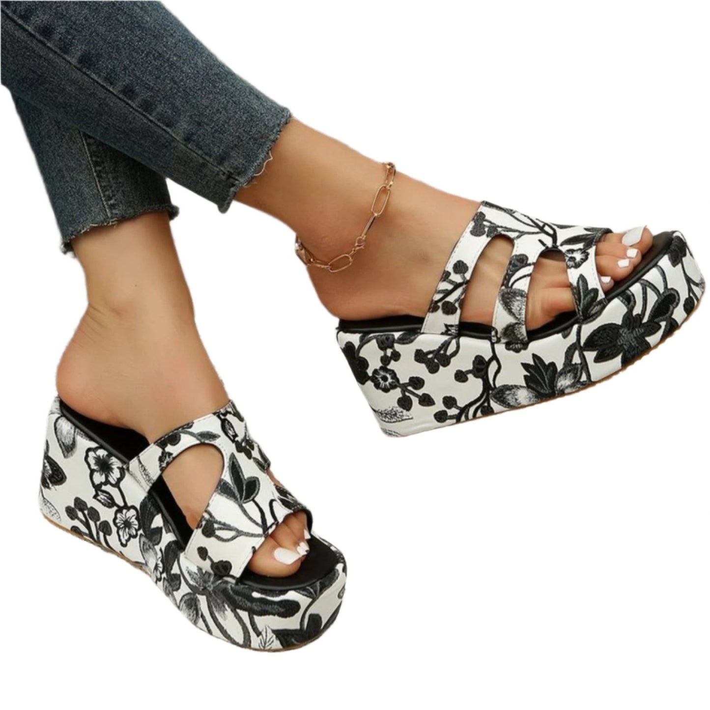 Cutout Floral Peep Toe Sandals