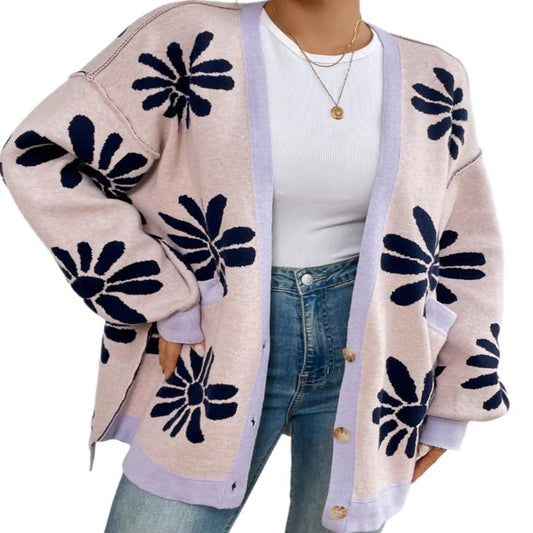 Contrast Dropped Shoulder Cardigan