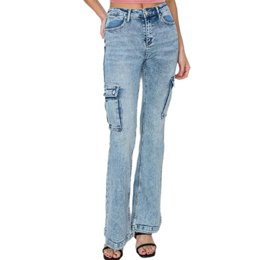 High Rise Cargo Flare Jeans