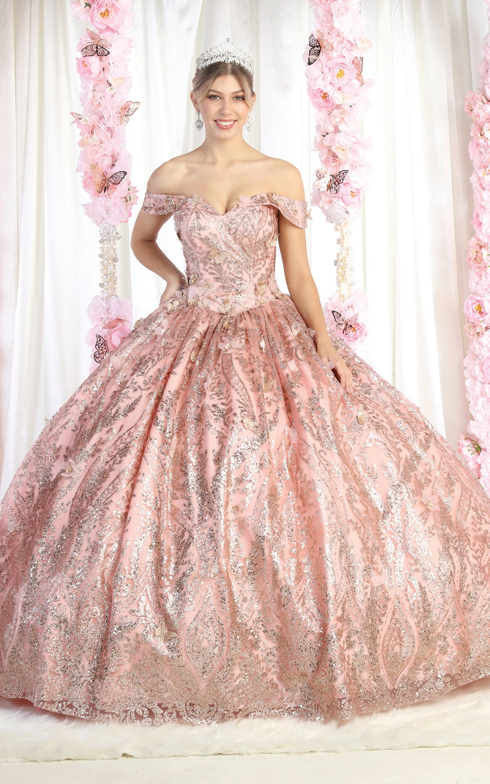 Embellished Butterfly Applique Quinceanera Ball Gown