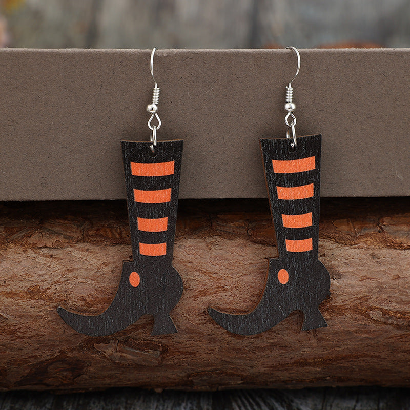 Witches Boots Wooden Earrings