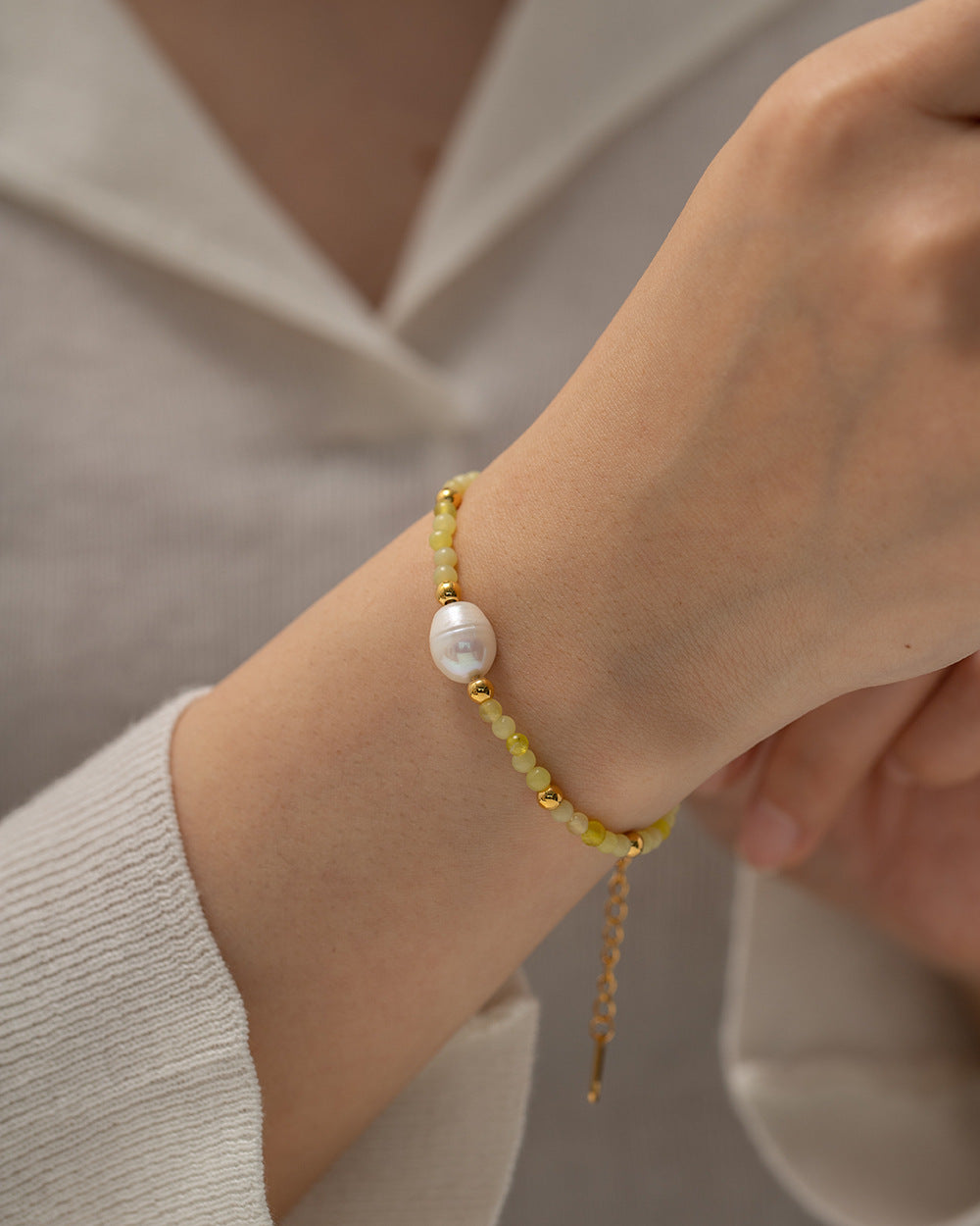 Yellow Agate & Freshwater Pearl Bracelet