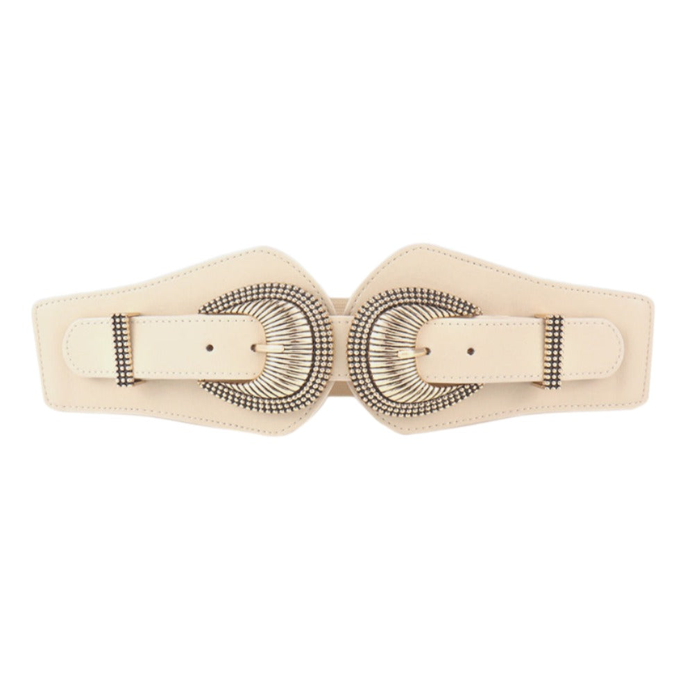 Shell Double Buckle Elastic Wide Belt