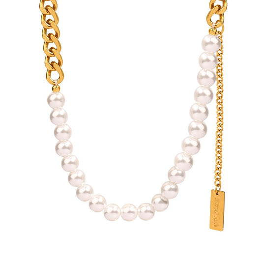 Gold Steel & Pearl Necklace