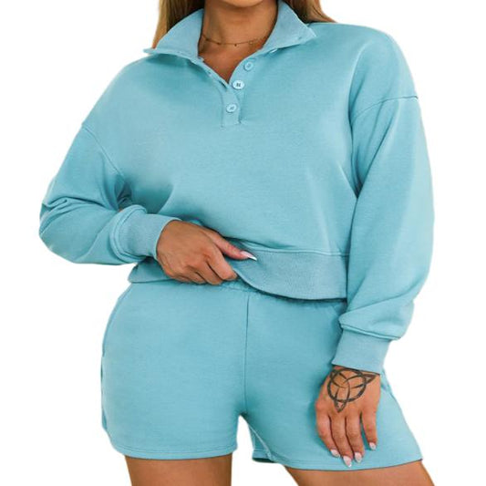 Half Button Sweatshirt & Shorts Lounge Set