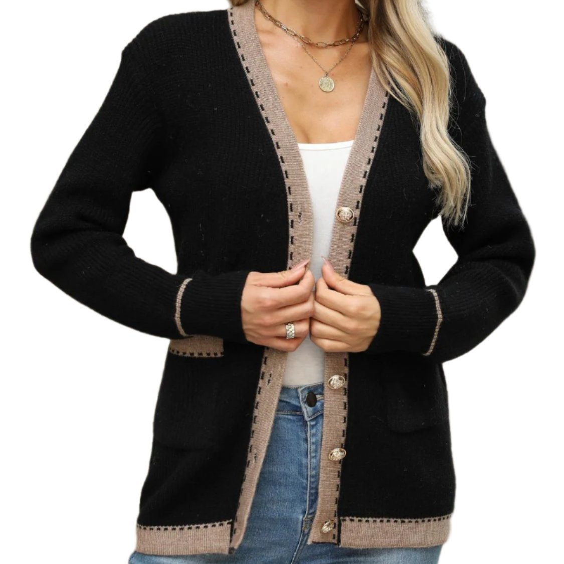 Contrast Trim Button Up Cardigan