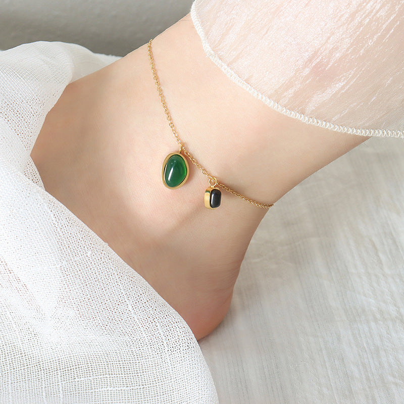 Gold Steel Agate Charm Anklet