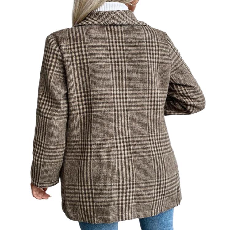 Plaid Collared Neck Long Sleeve Jacket