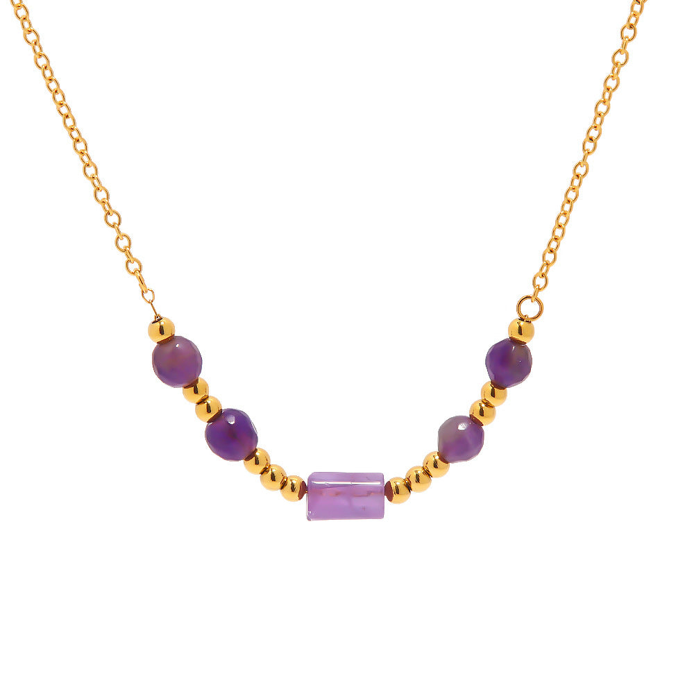 Amethyst Gold Steel Gemstone Necklace