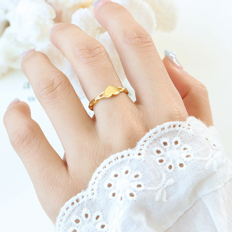 Gold Steel Heart Chain Ring