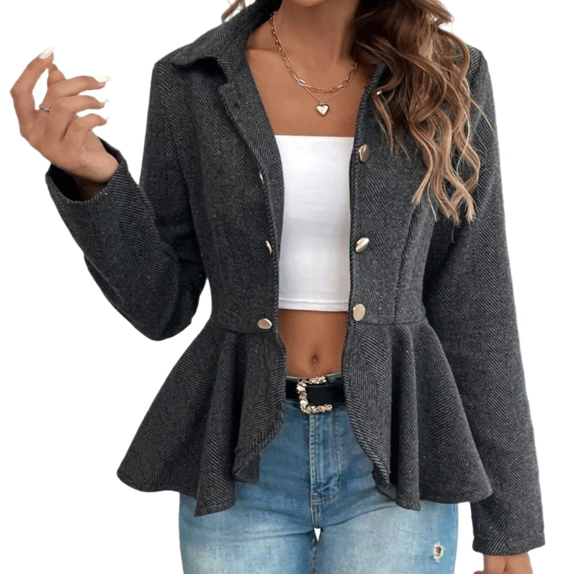 Ruffle Hem Collared Blazer