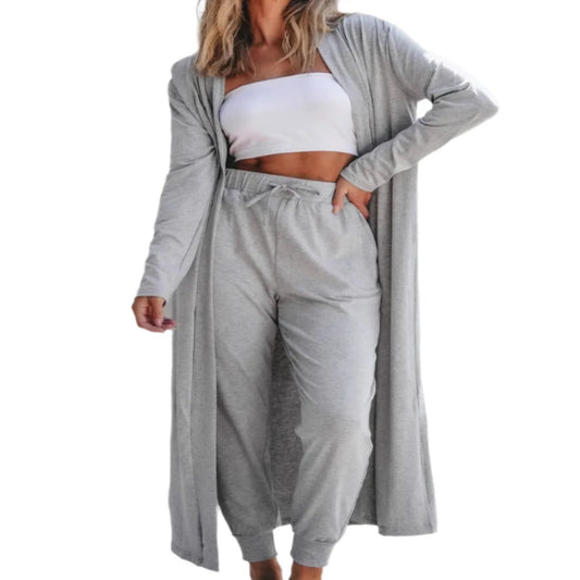 Open Front Cardigan & Pants Lounge Set