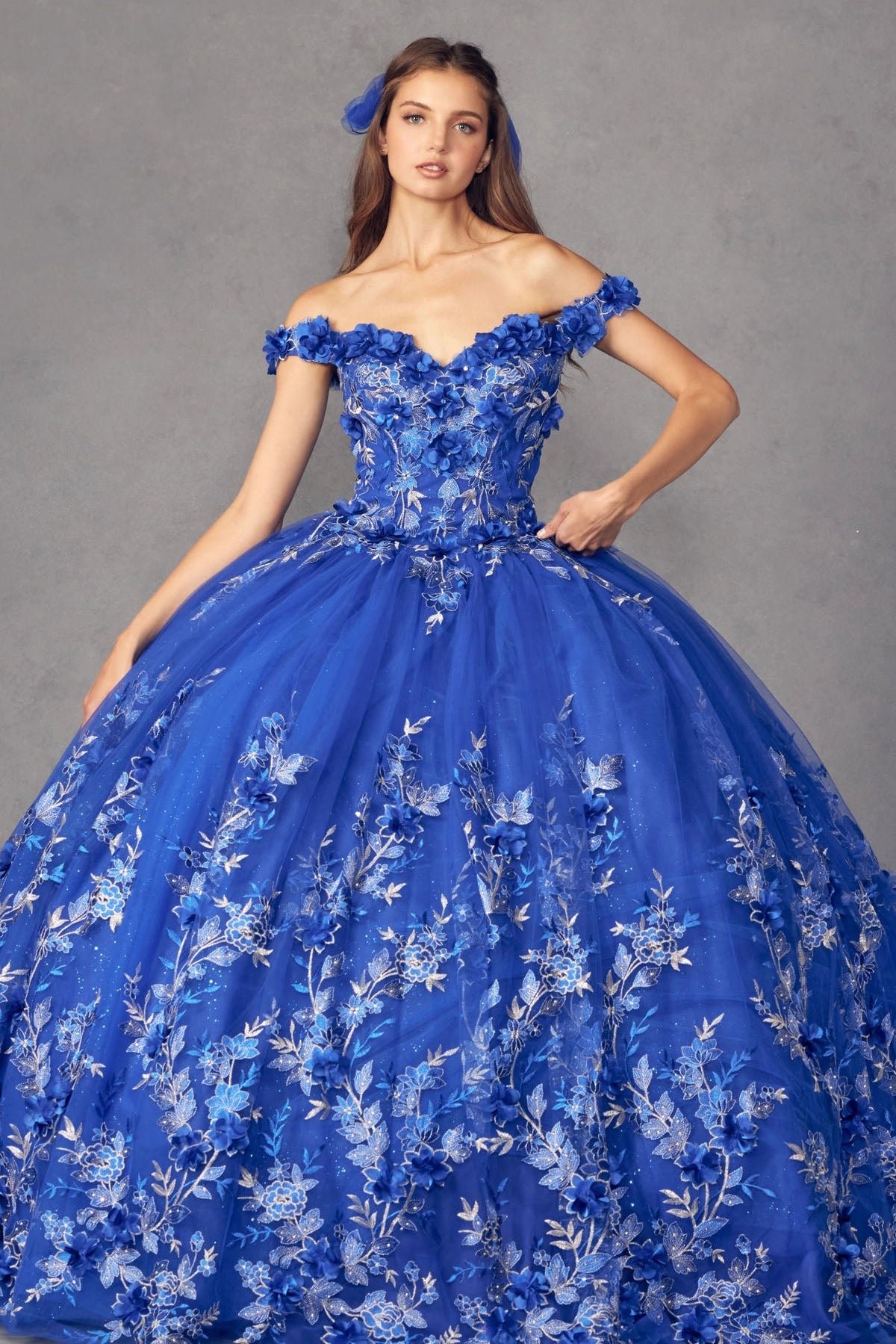 Lace Applique Off Shoulder Ball Quince Gown