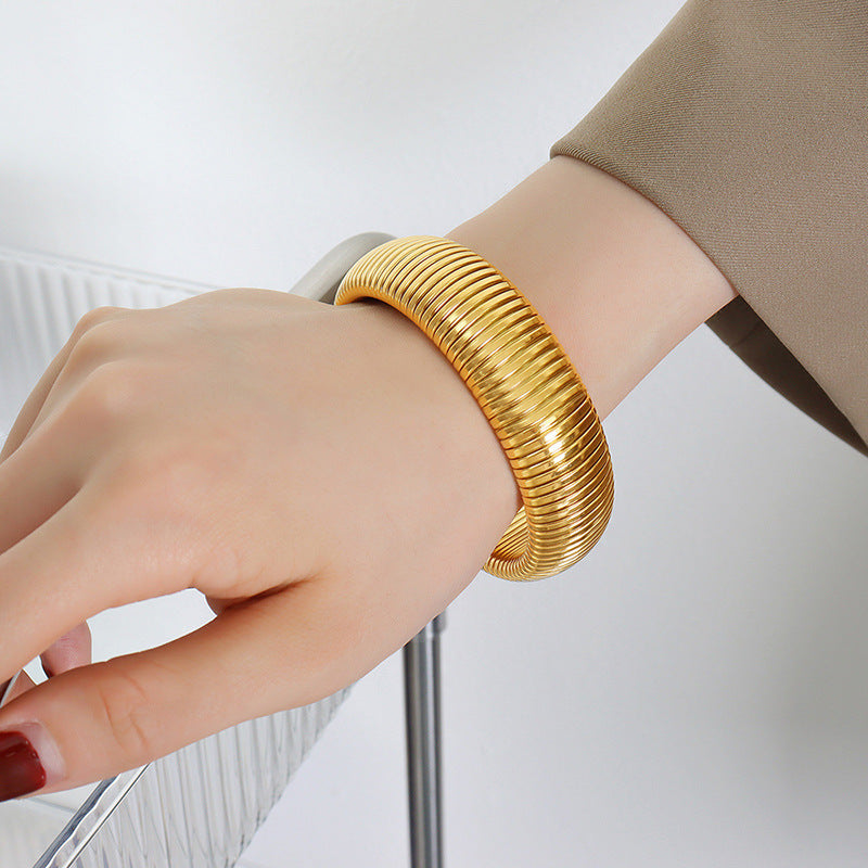 Gold Steel Bangle Bracelet