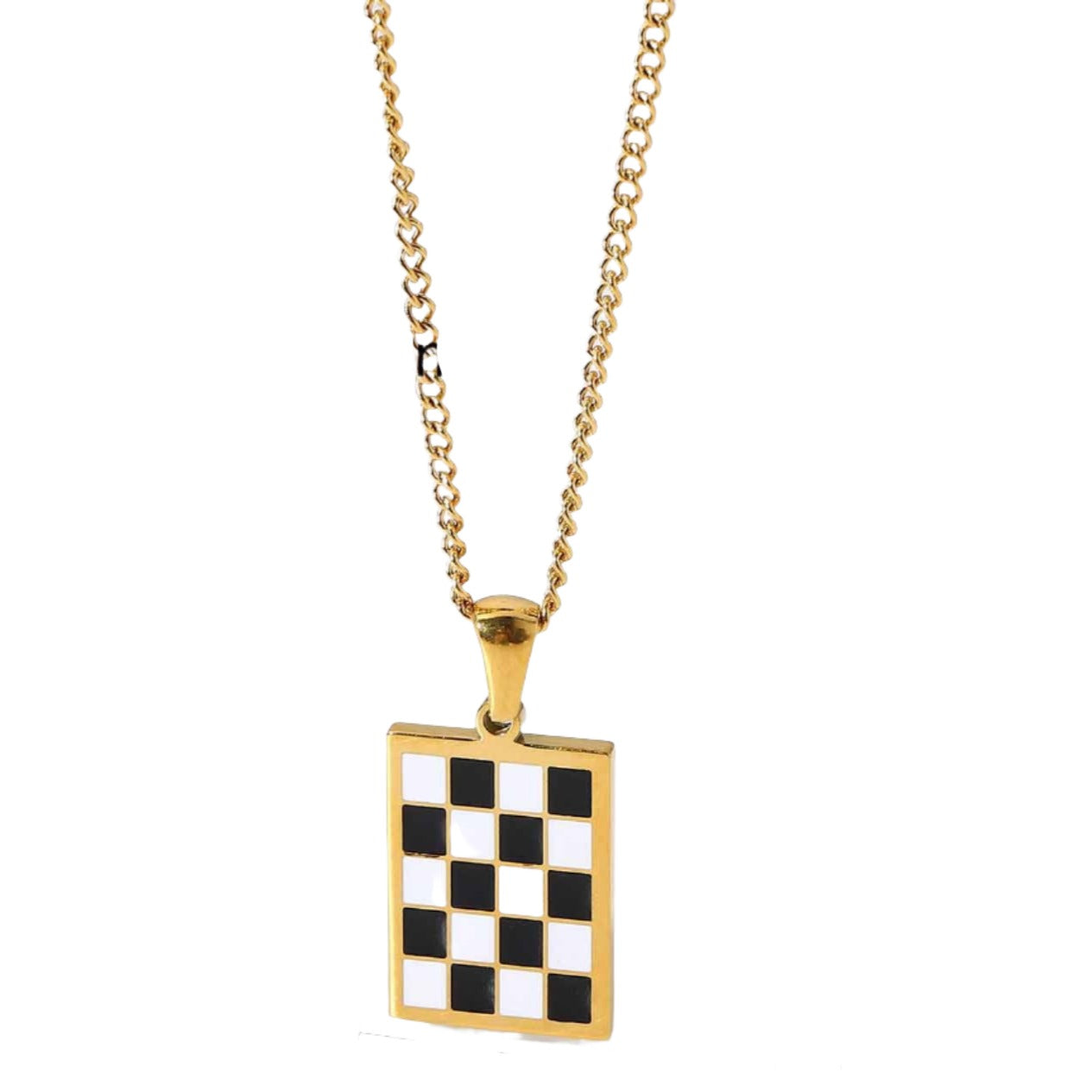 Gold Checkered Charm Necklace