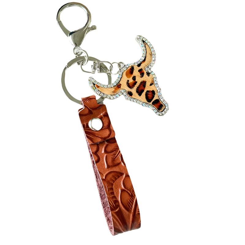 Rhinestone Bull Keychain