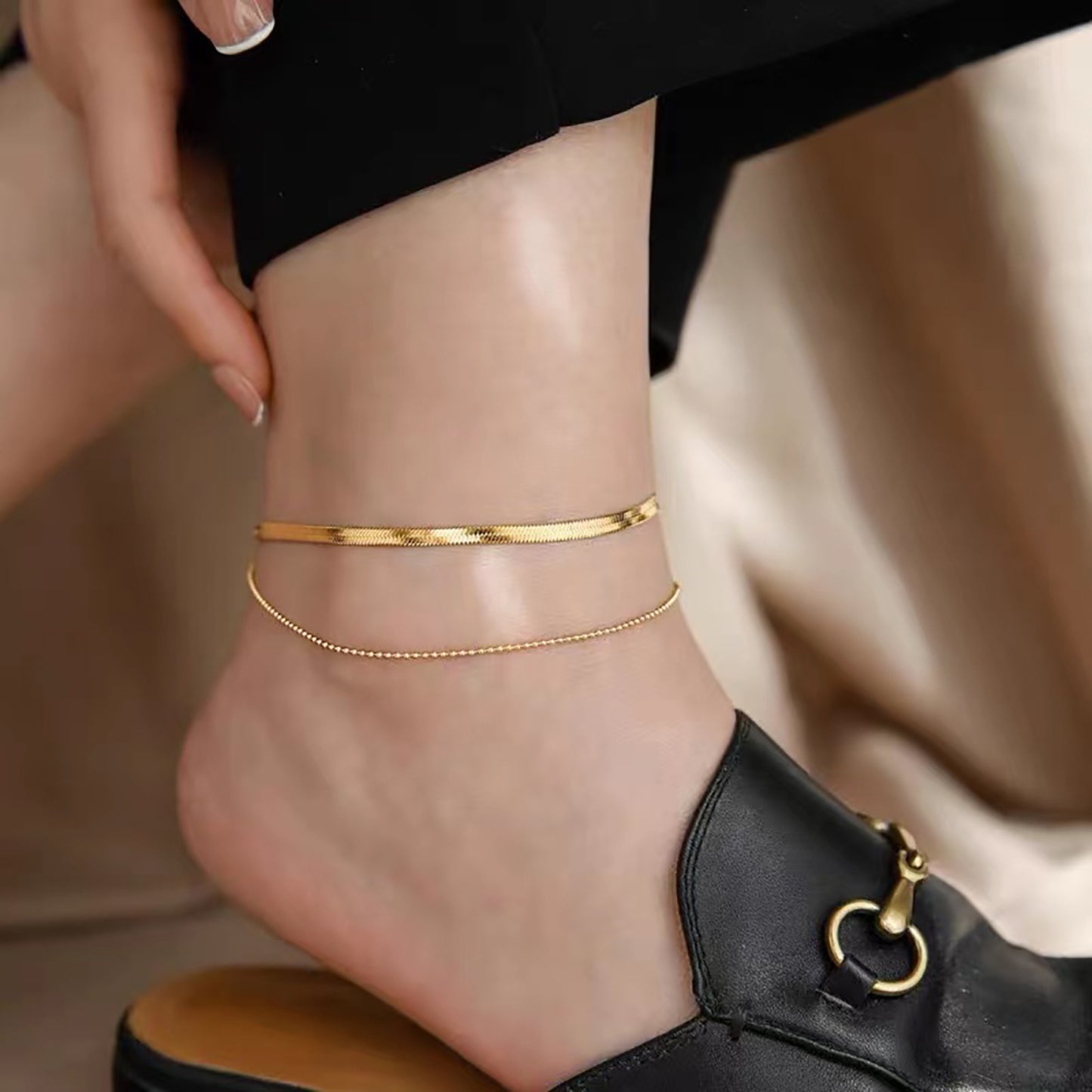 Gold Steel Layered Chain Anklet