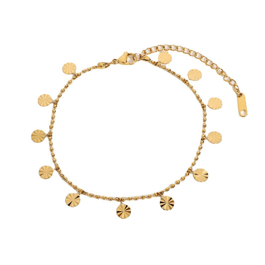 Gold Steel Coin Charm Anklet