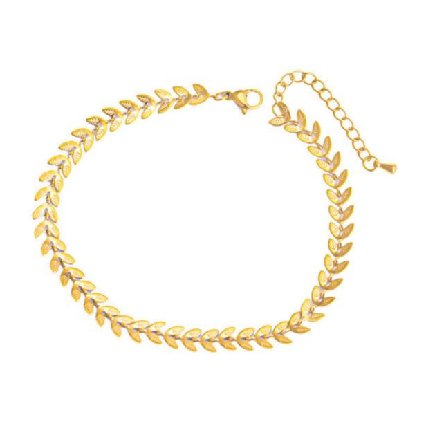 Gold Steel Leaf Chain Anklet