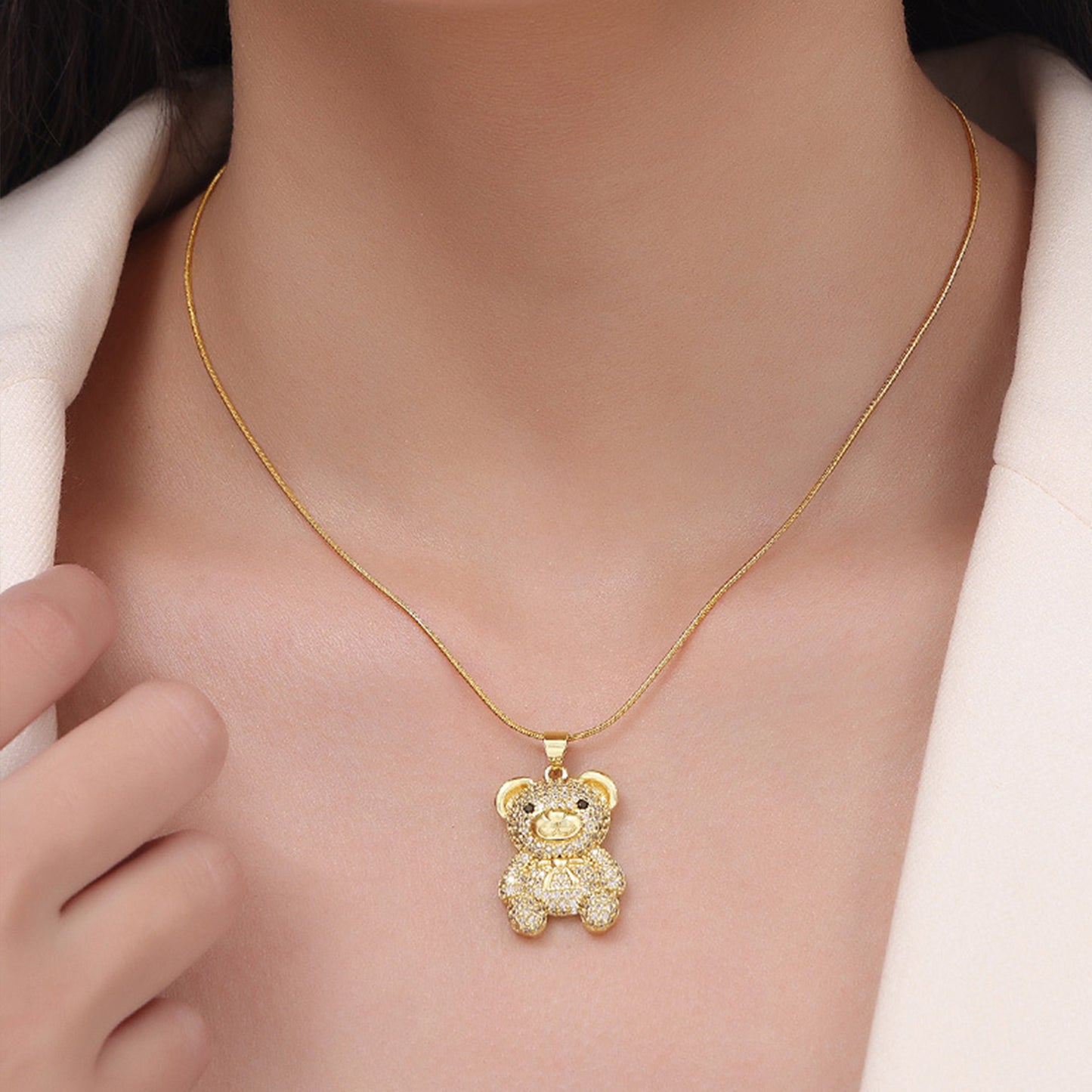 Golden Embrace Bear Pendant Necklace