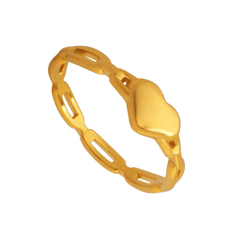 Gold Steel Heart Chain Ring