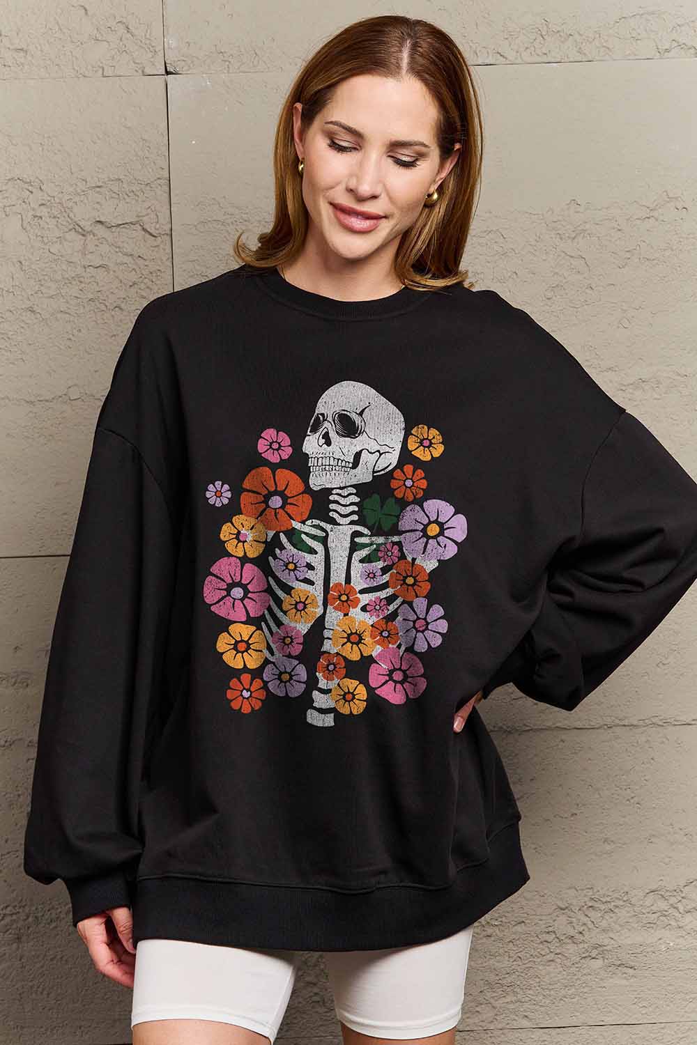 Flower Skeleton Graphic Sweatshirt