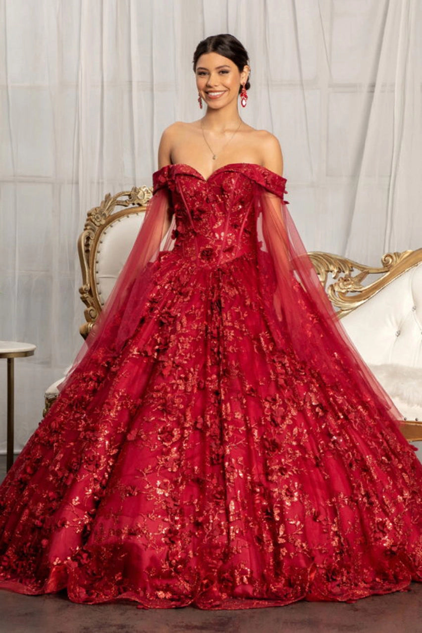 Floral Applique Off Shoulder Quinceanera Ball Gown