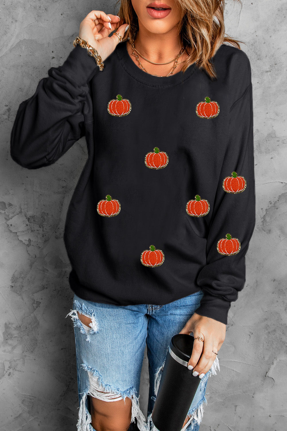 Pumpkin Round Neck Sweatshirt