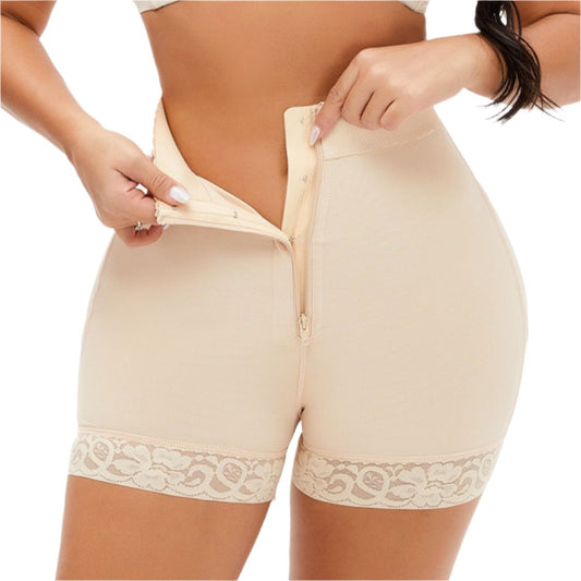 Zip-Up Lace Trim Shapewear Shorts