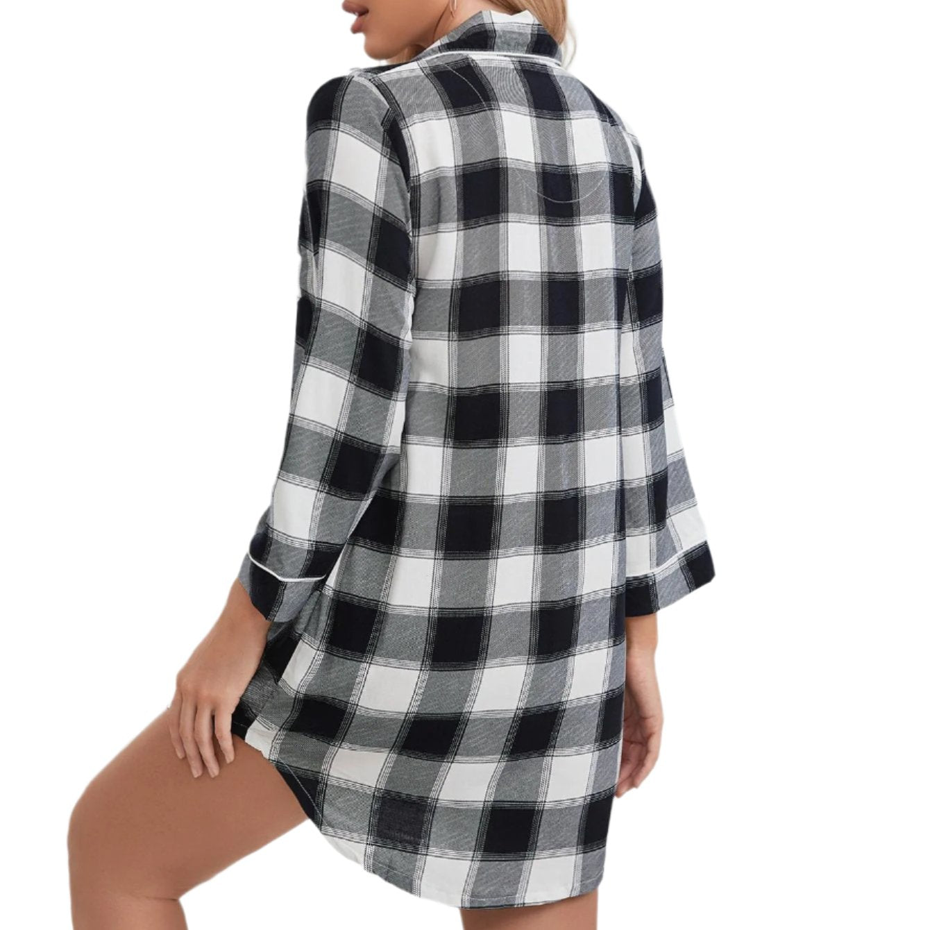 Plaid Lapel Collar Shirt Dress