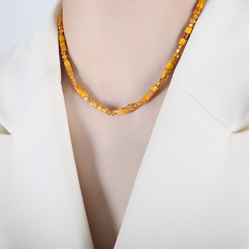 Imperial Jasper & Gold Steel Necklace