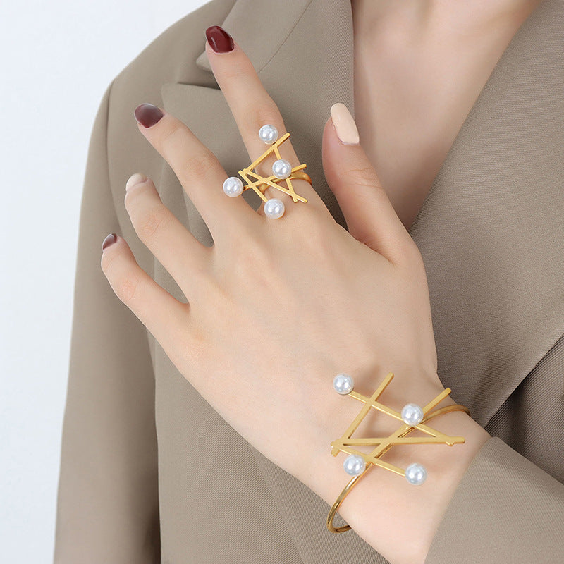 Gold, Silver or Rose Gold Steel Geometric Bracelet or Ring