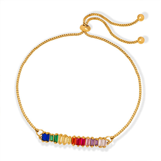 Gold Steel Rainbow CZ Anklet