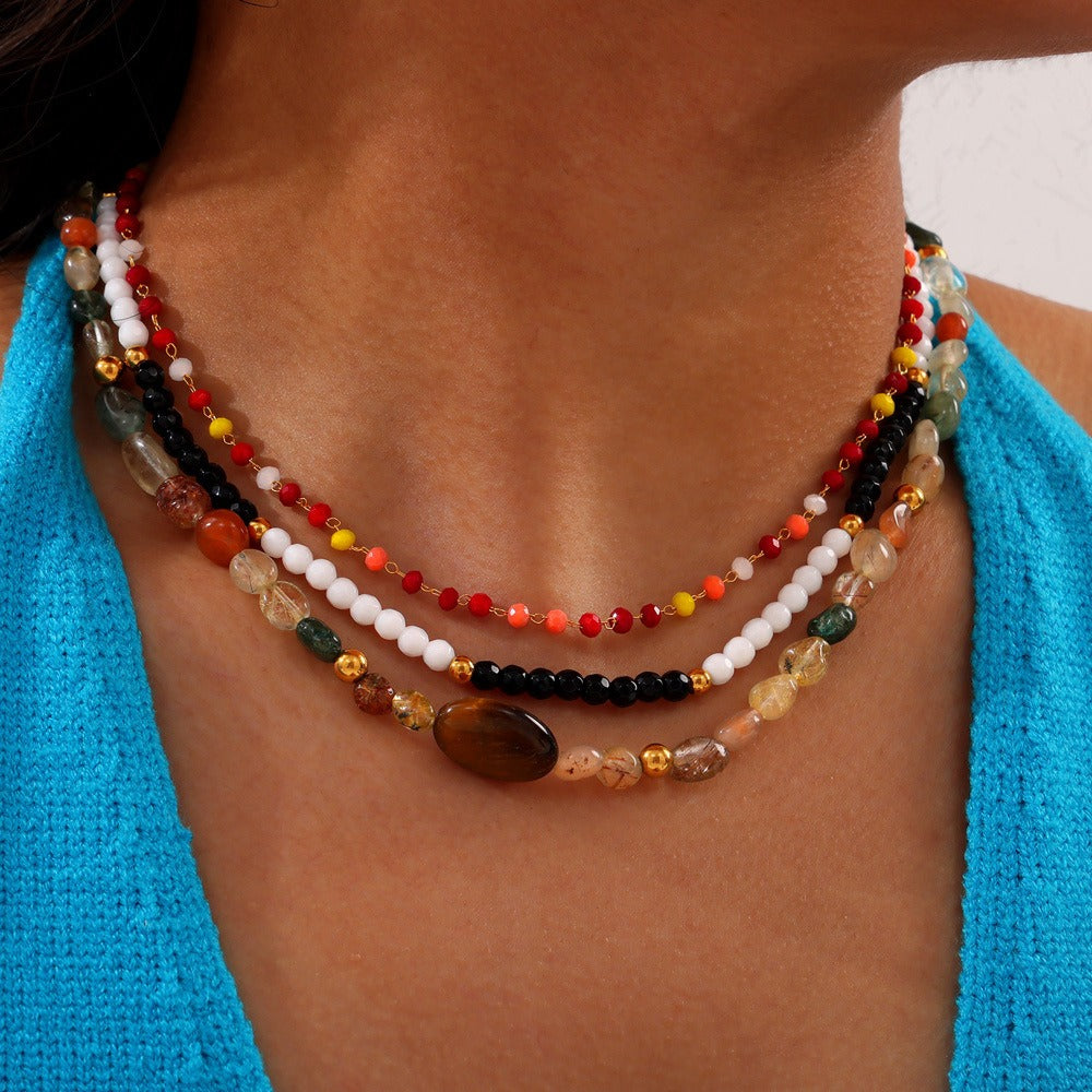 Gemstone Beaded Necklace with Gold Accents