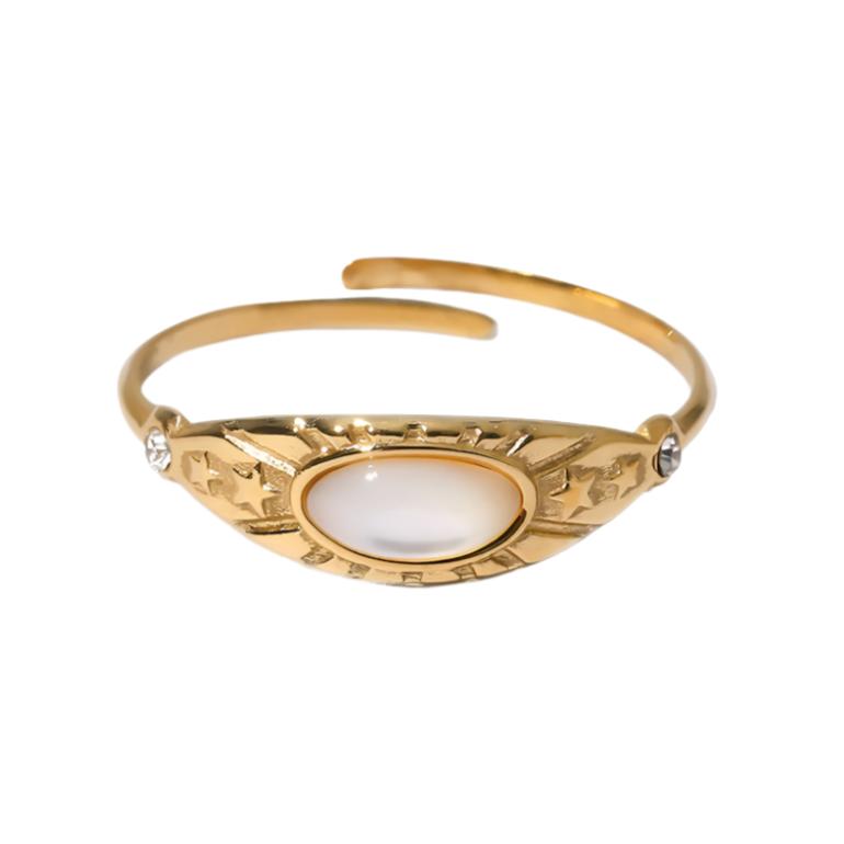 White Shell Gold Steel Ring