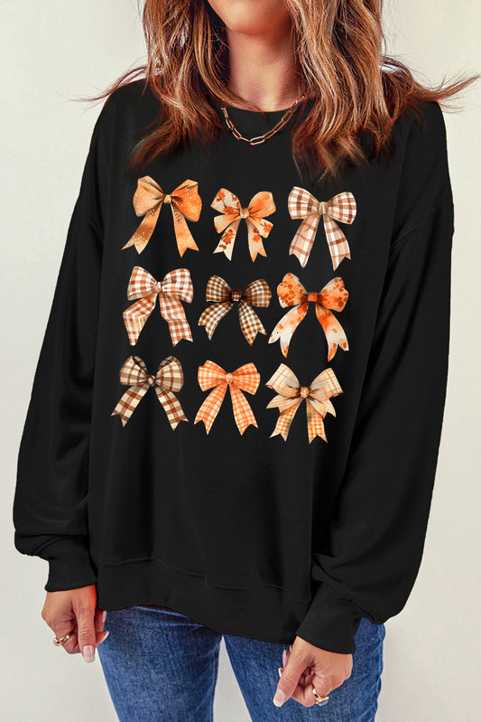 Bow Graphic Round Neck Sweatshirt