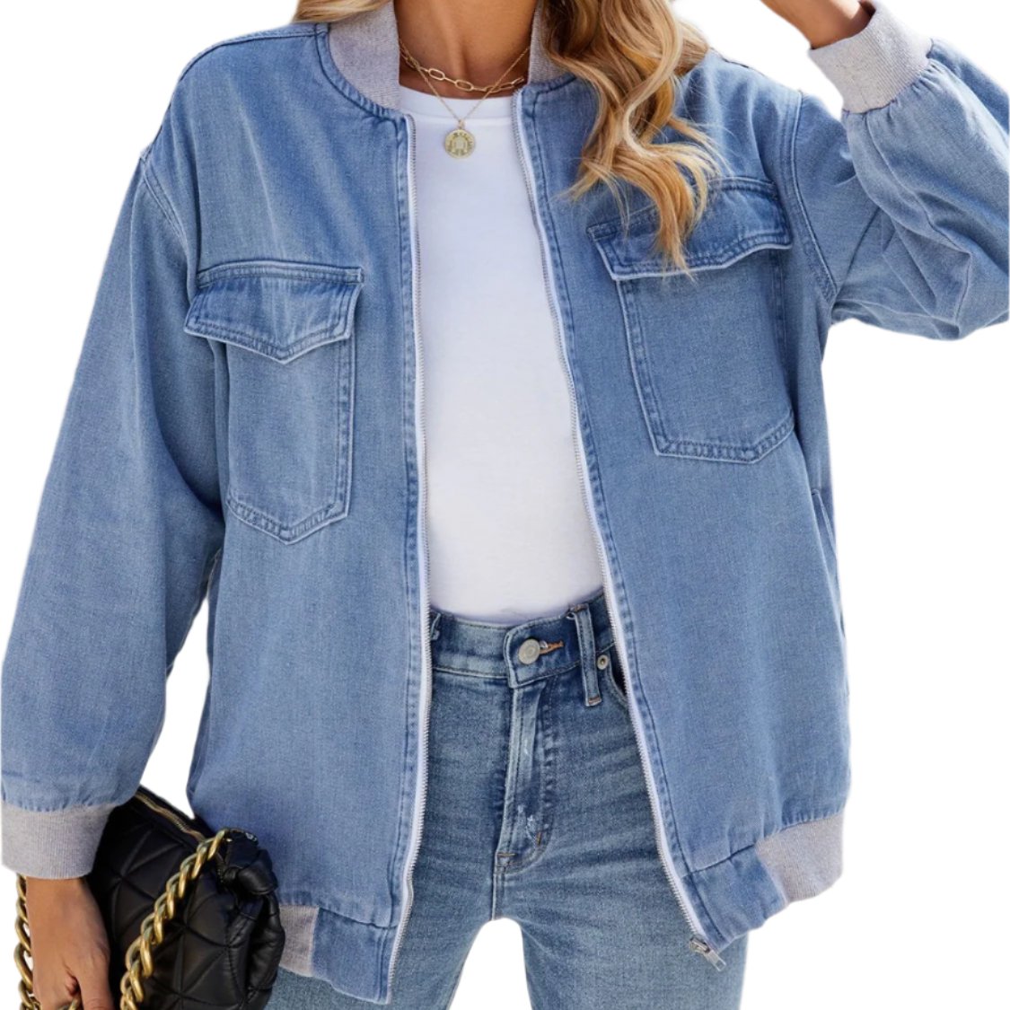 Zip Up Collar Denim Jacket