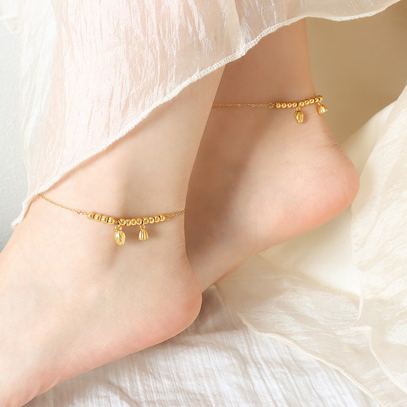 Lotus Flower Gold Steel Charm Anklet